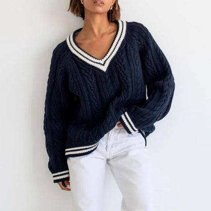 ELYRA™ | CABLE KNIT PULLOVER WITH V-NECK