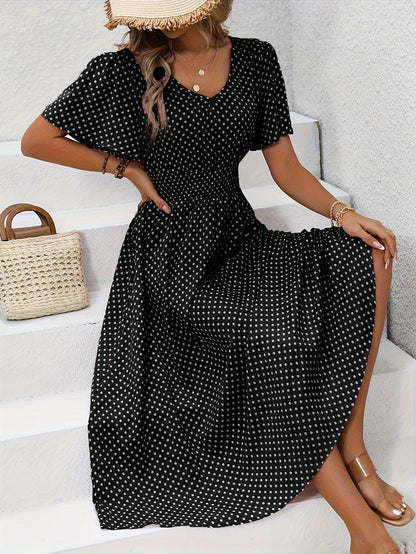 ELYRA™ | Chic Midi Dress with Pink Dots