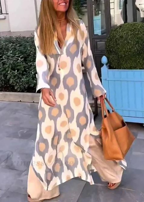 ELYRA™ | Boho Dress with V-Neck, Geometric Print, Autumn Slit