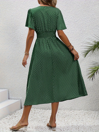 ELYRA™ | Chic Midi Dress with Pink Dots