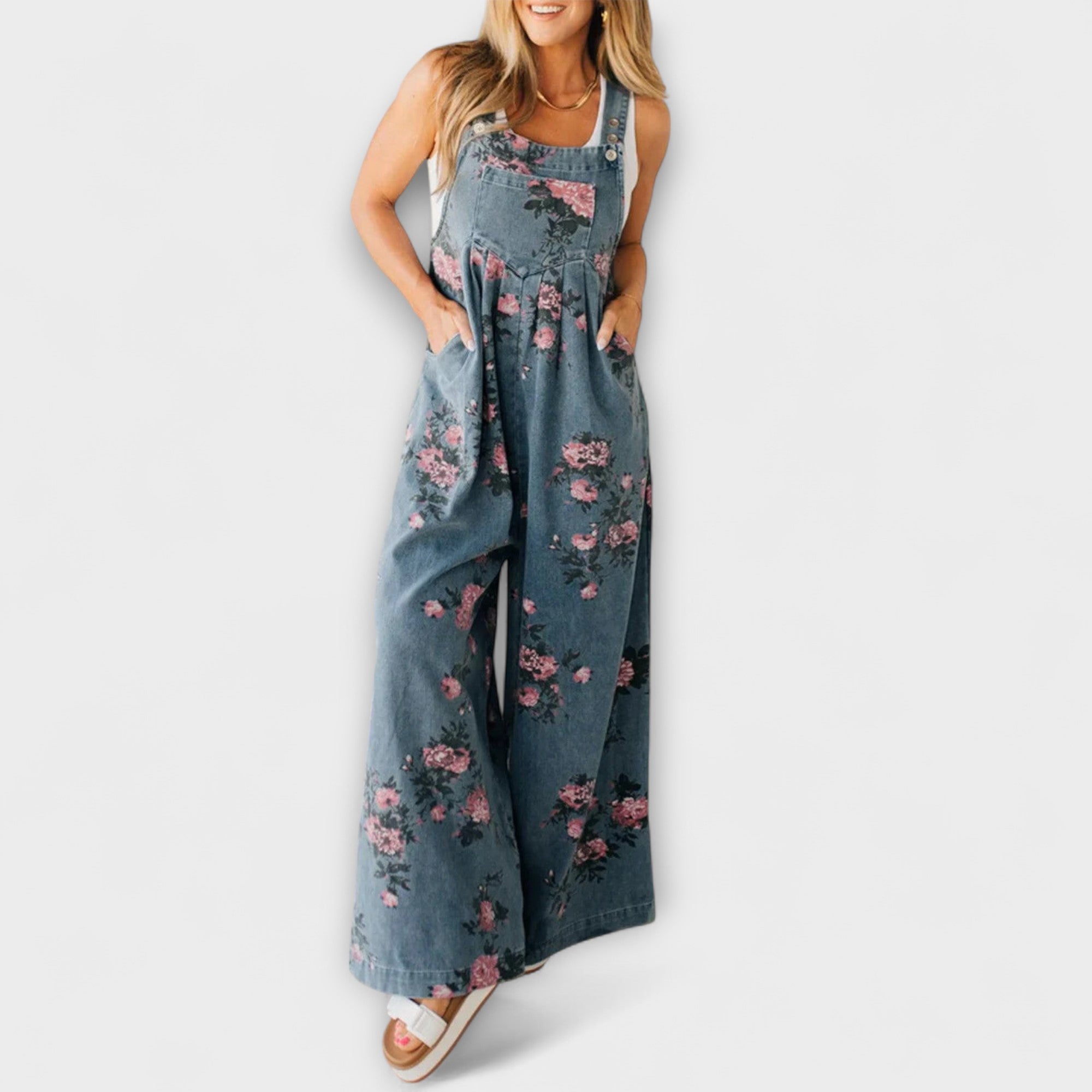 ELYRA™ | Floral Print Denim Dungarees