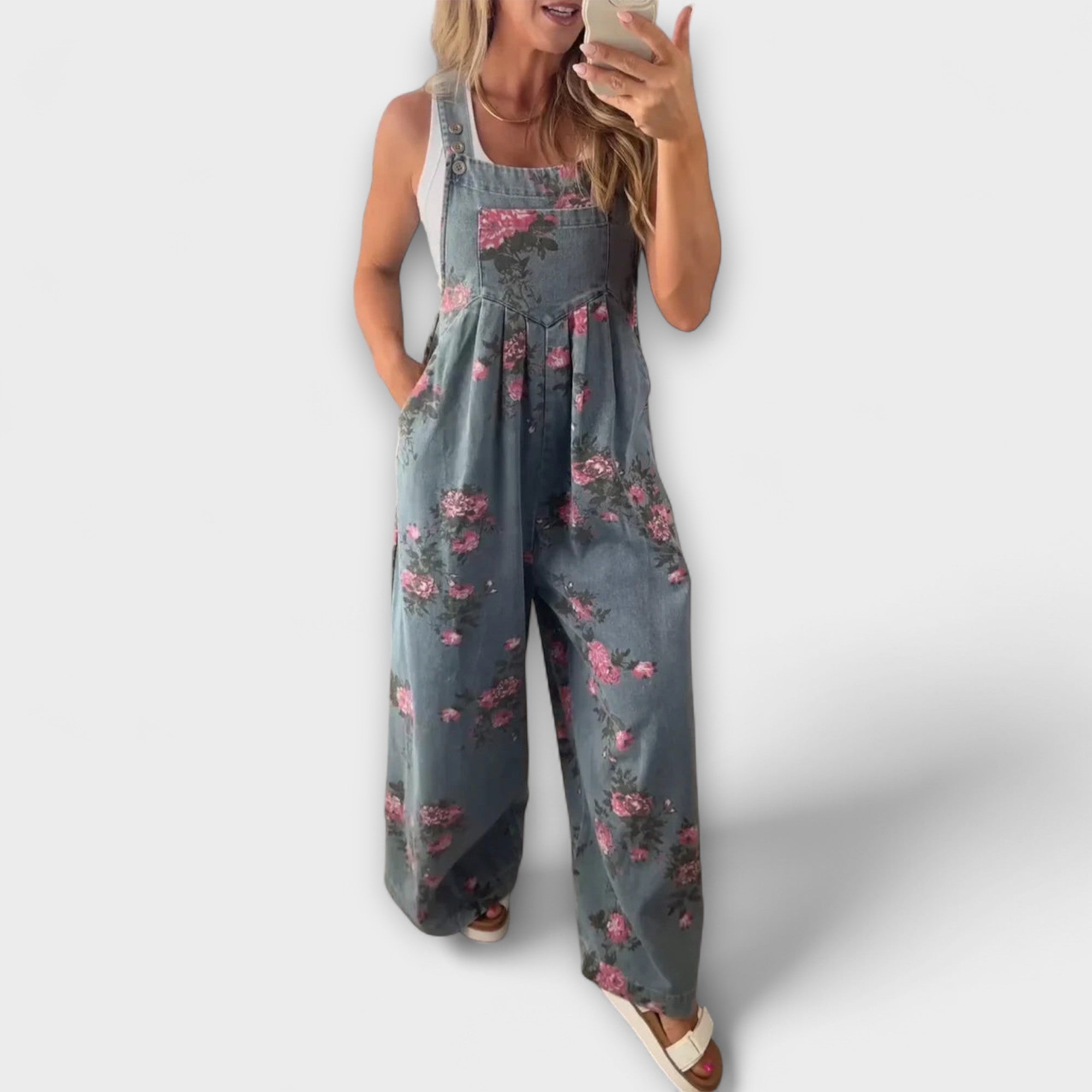 ELYRA™ | Floral Print Denim Dungarees