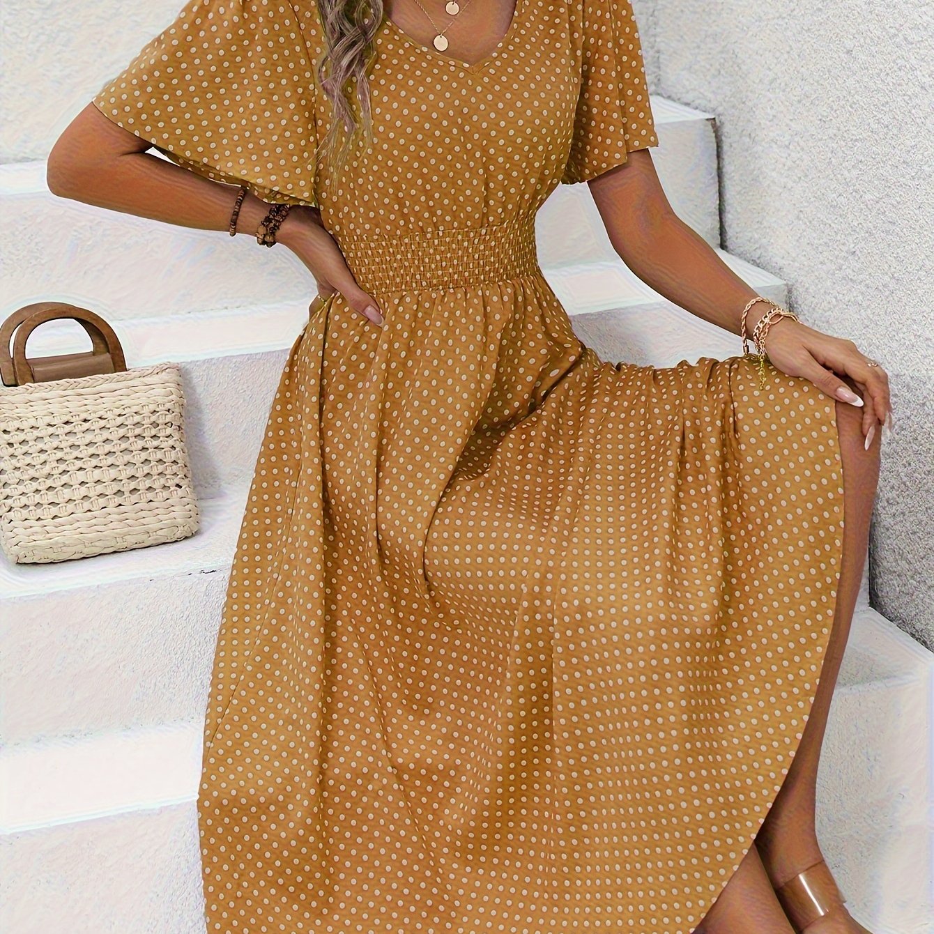 ELYRA™ | Chic Midi Dress with Pink Dots