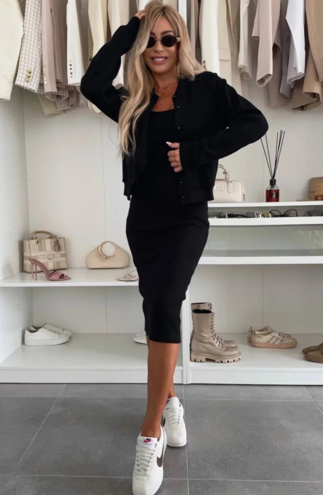 ELYRA™ | Ribbed Knit Midi Dress & Bomber Set