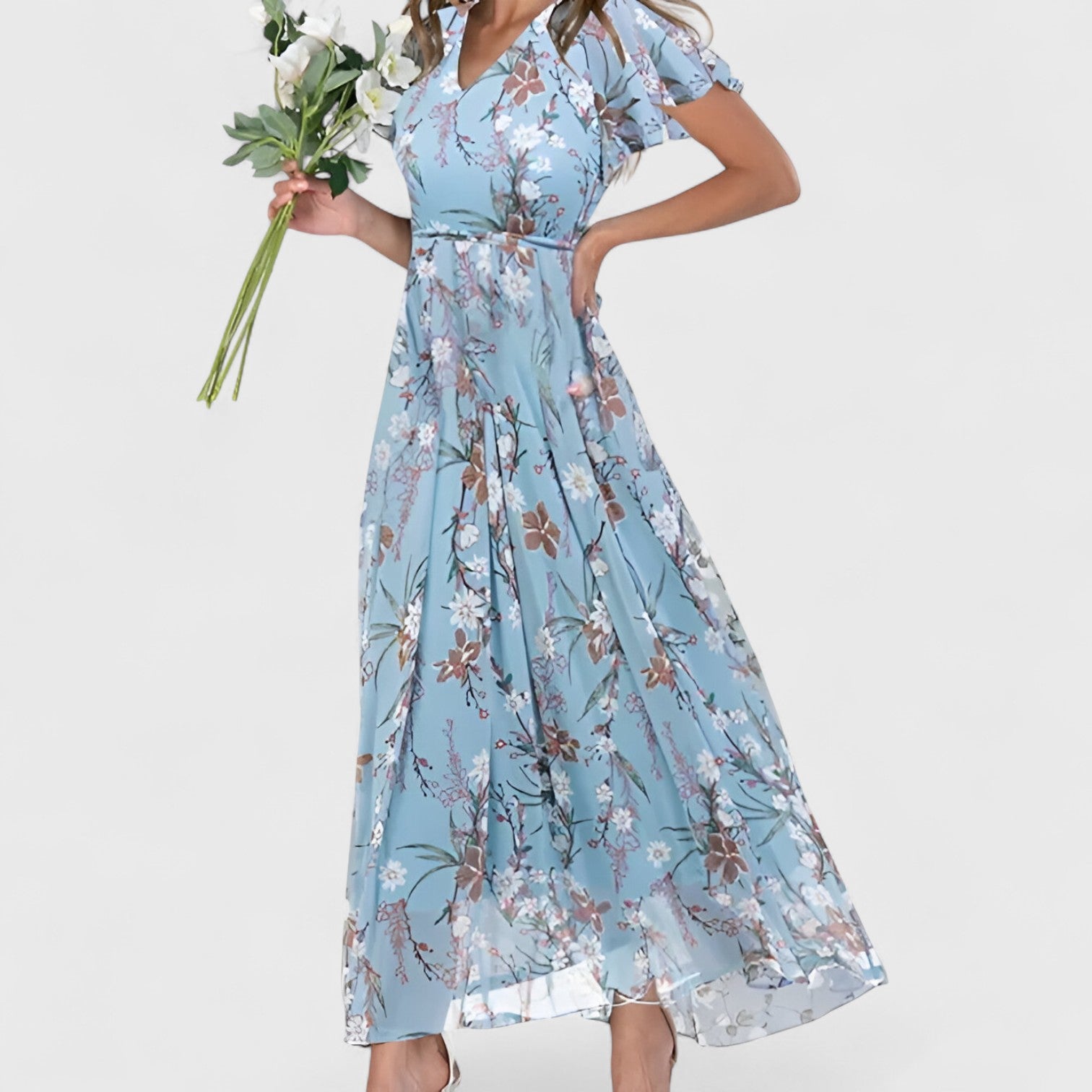 ELYRA™ | Elegant Floral Maxi Dress with Ruffled Sleeves