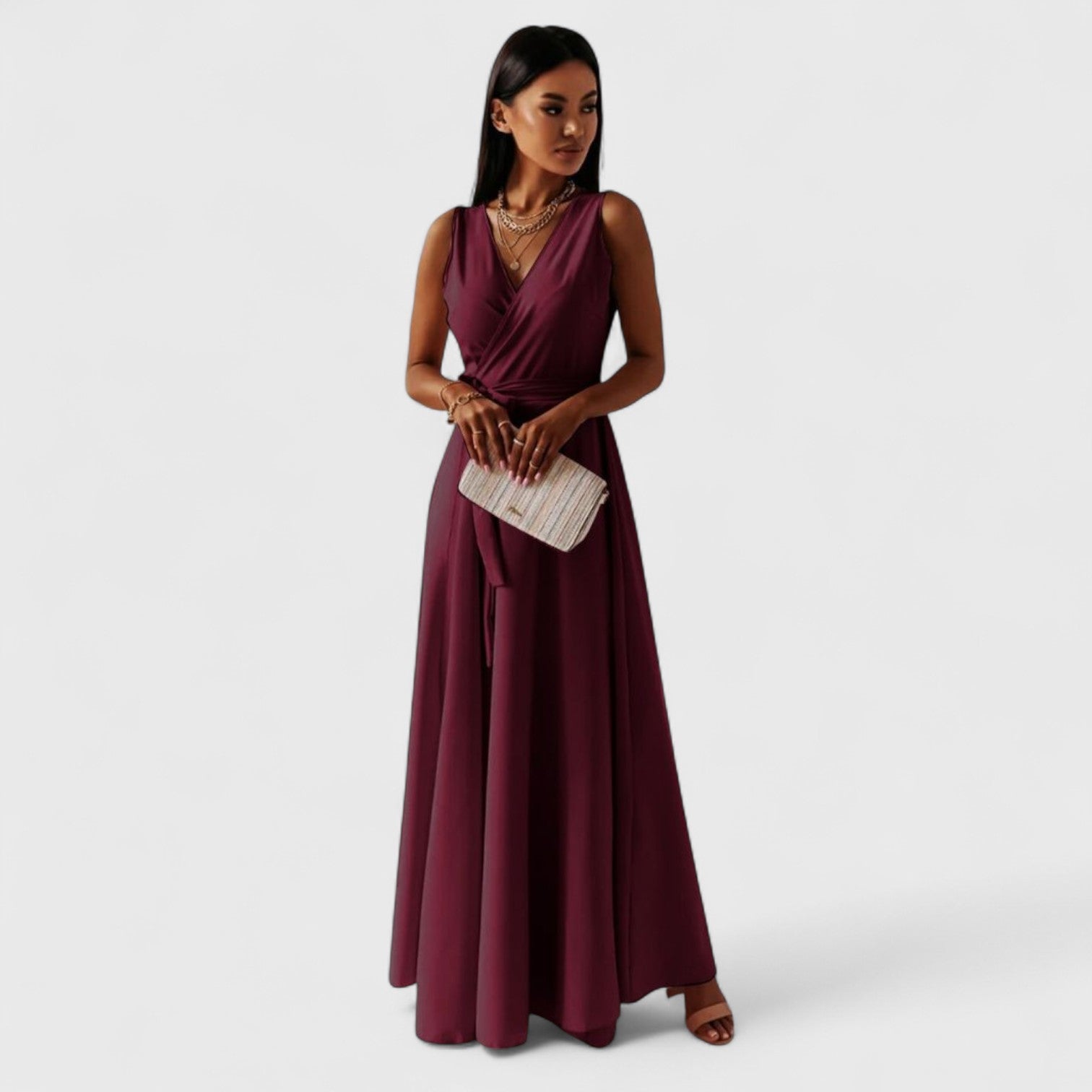 ELYRA™ | Elegant V-Neck Dress with Puff Sleeves