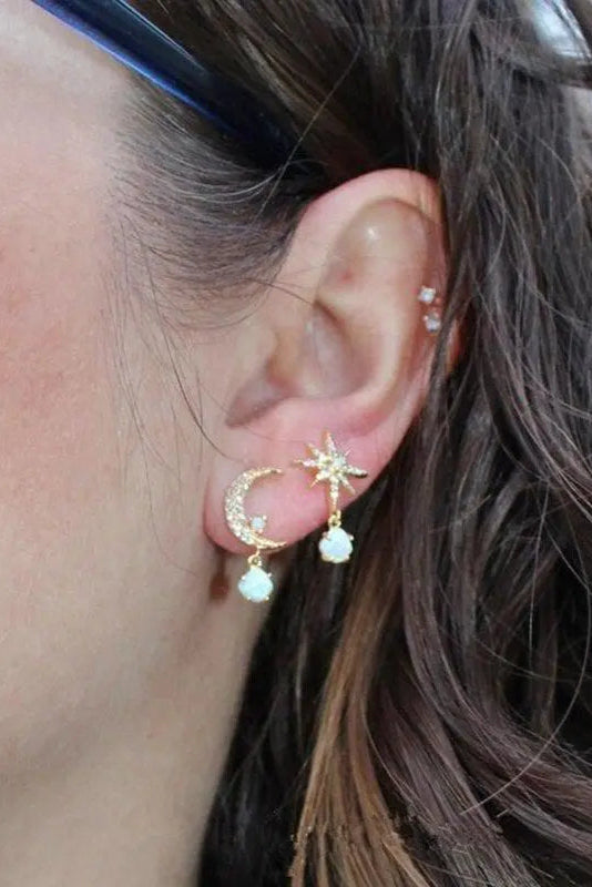 ELYRA™ | Moon and Star Gold Earrings