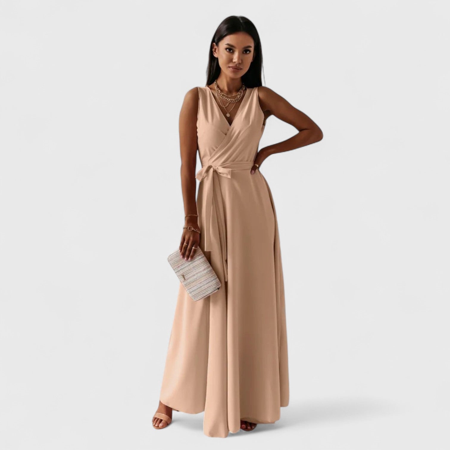 ELYRA™ | Elegant V-Neck Dress with Puff Sleeves
