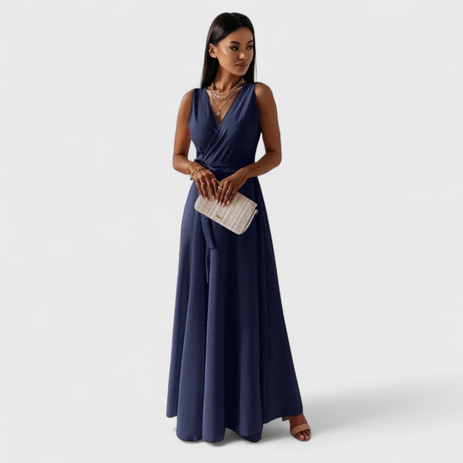 ELYRA™ | Elegant V-Neck Dress with Puff Sleeves