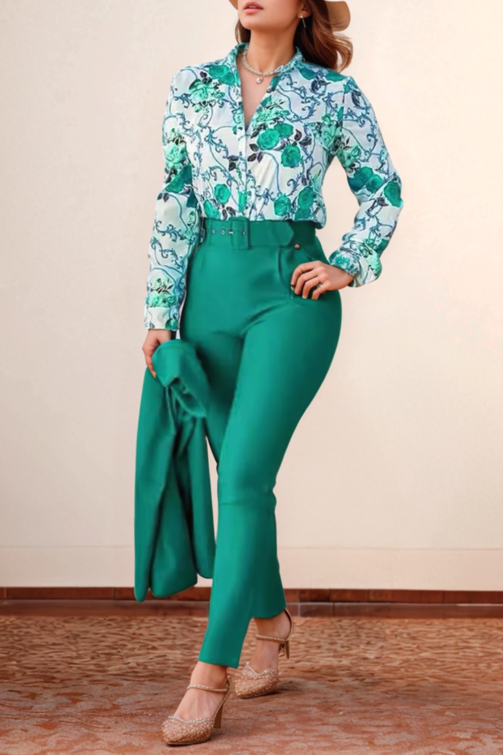 ELYRA™ | Printed Blouse & High-Waisted Trousers