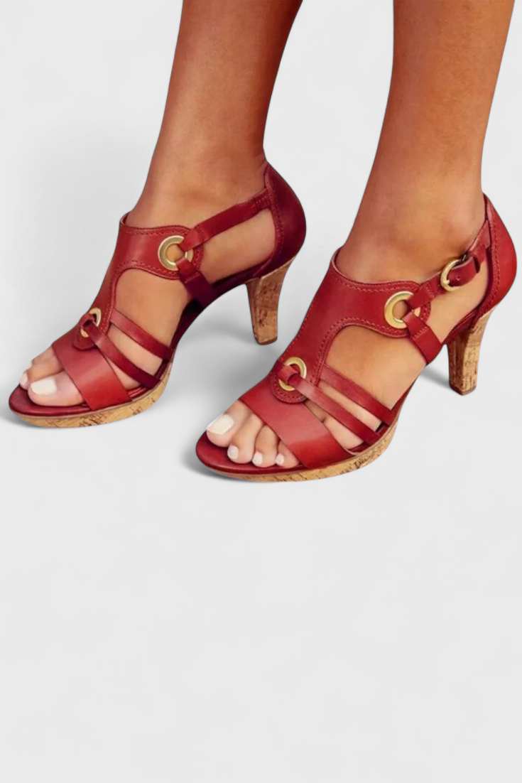 ELYRA™ | Comfortable Leather Heeled Sandals with Crossed Straps