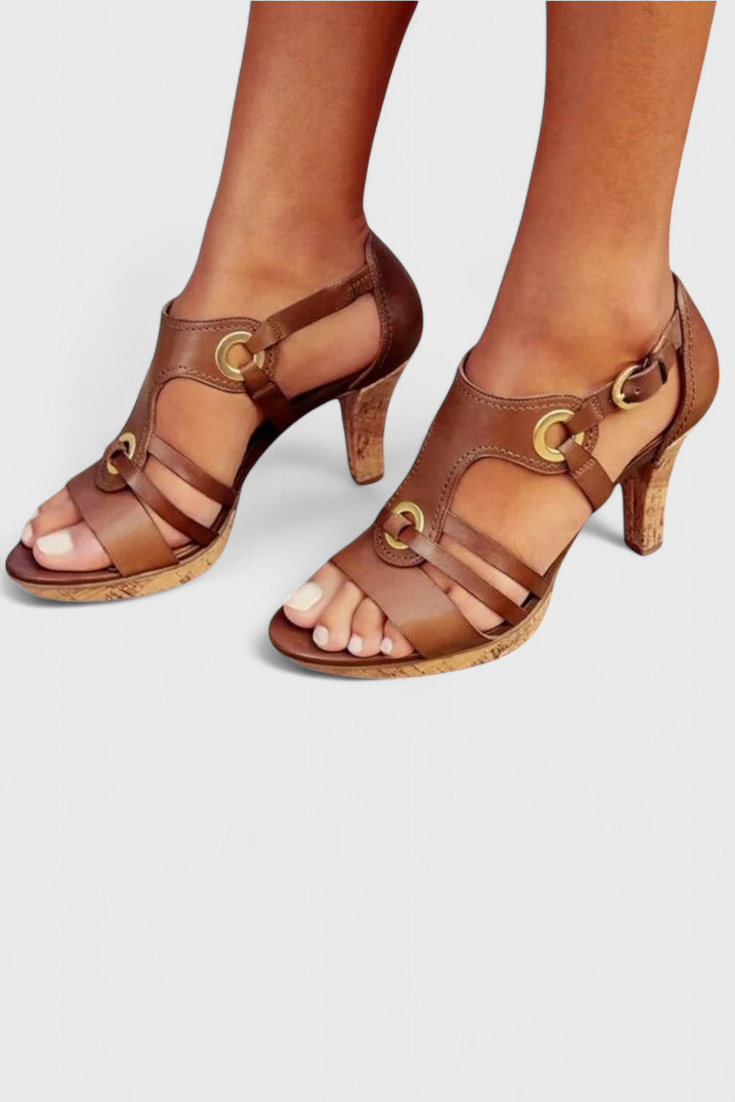 ELYRA™ | Comfortable Leather Heeled Sandals with Crossed Straps