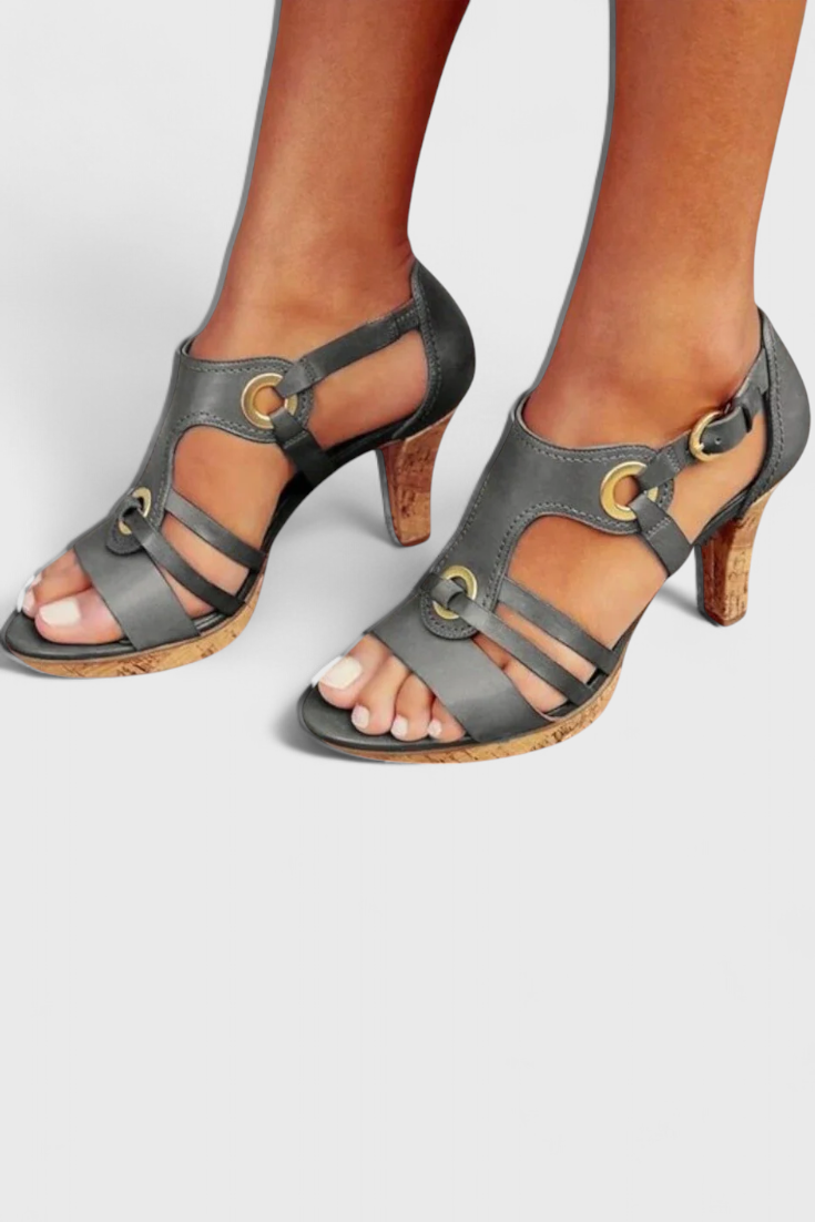 ELYRA™ | Comfortable Leather Heeled Sandals with Crossed Straps