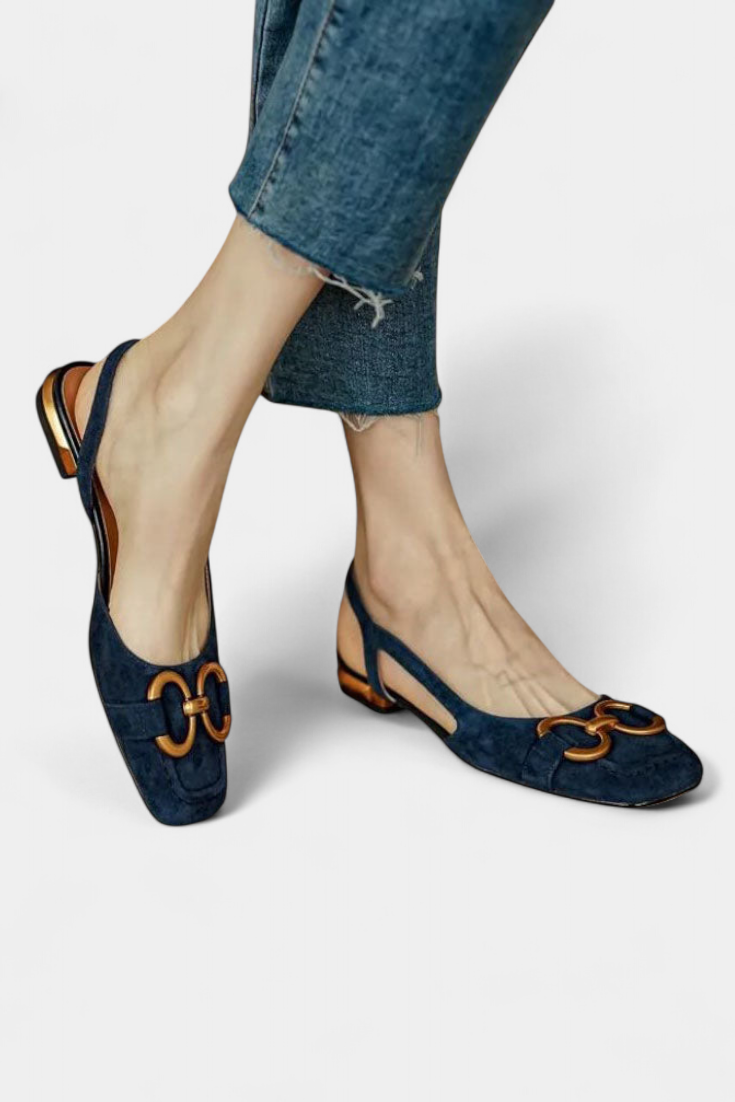 ELYRA™ | Square Toe Slingback Loafers in Leather