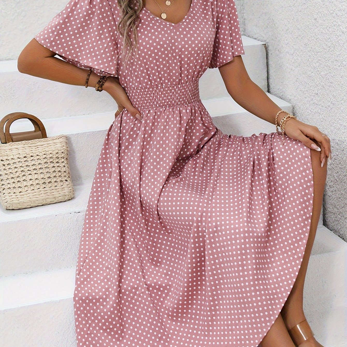 ELYRA™ | Chic Midi Dress with Pink Dots