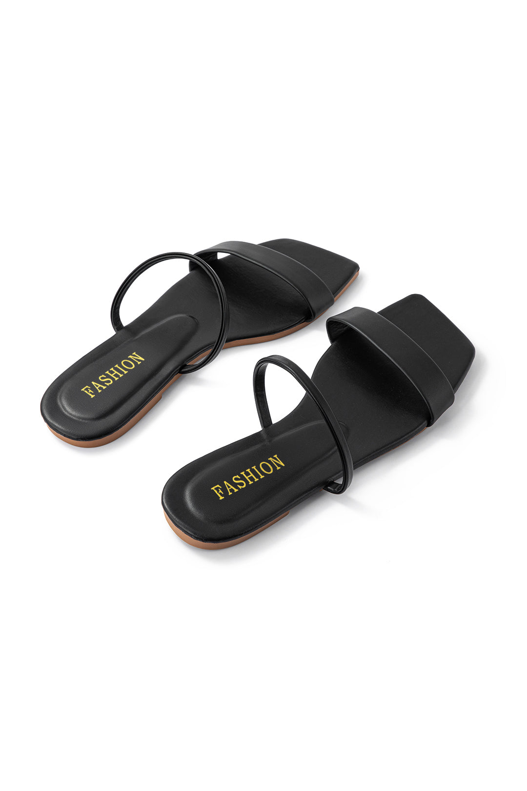 ELYRA™ | Flat Square-Toed Sandals in Faux Leather