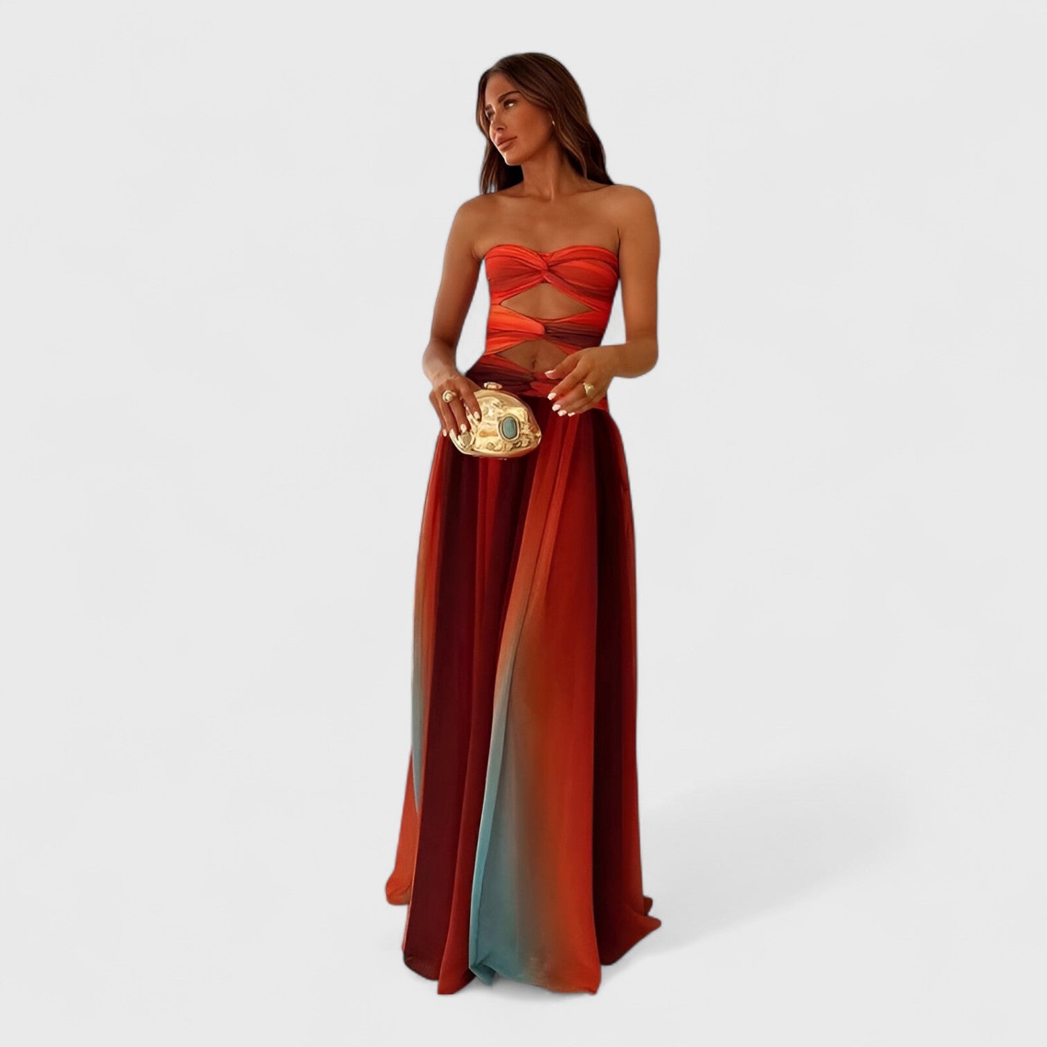 ELYRA™ | Long Satin-Gradient Strappy Dress