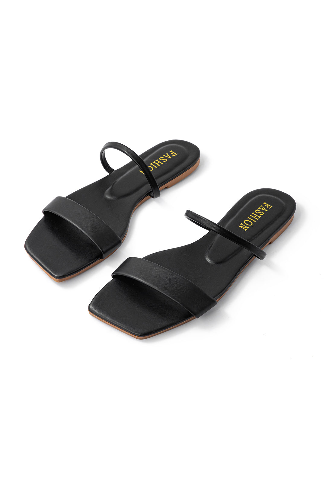 ELYRA™ | Flat Square-Toed Sandals in Faux Leather