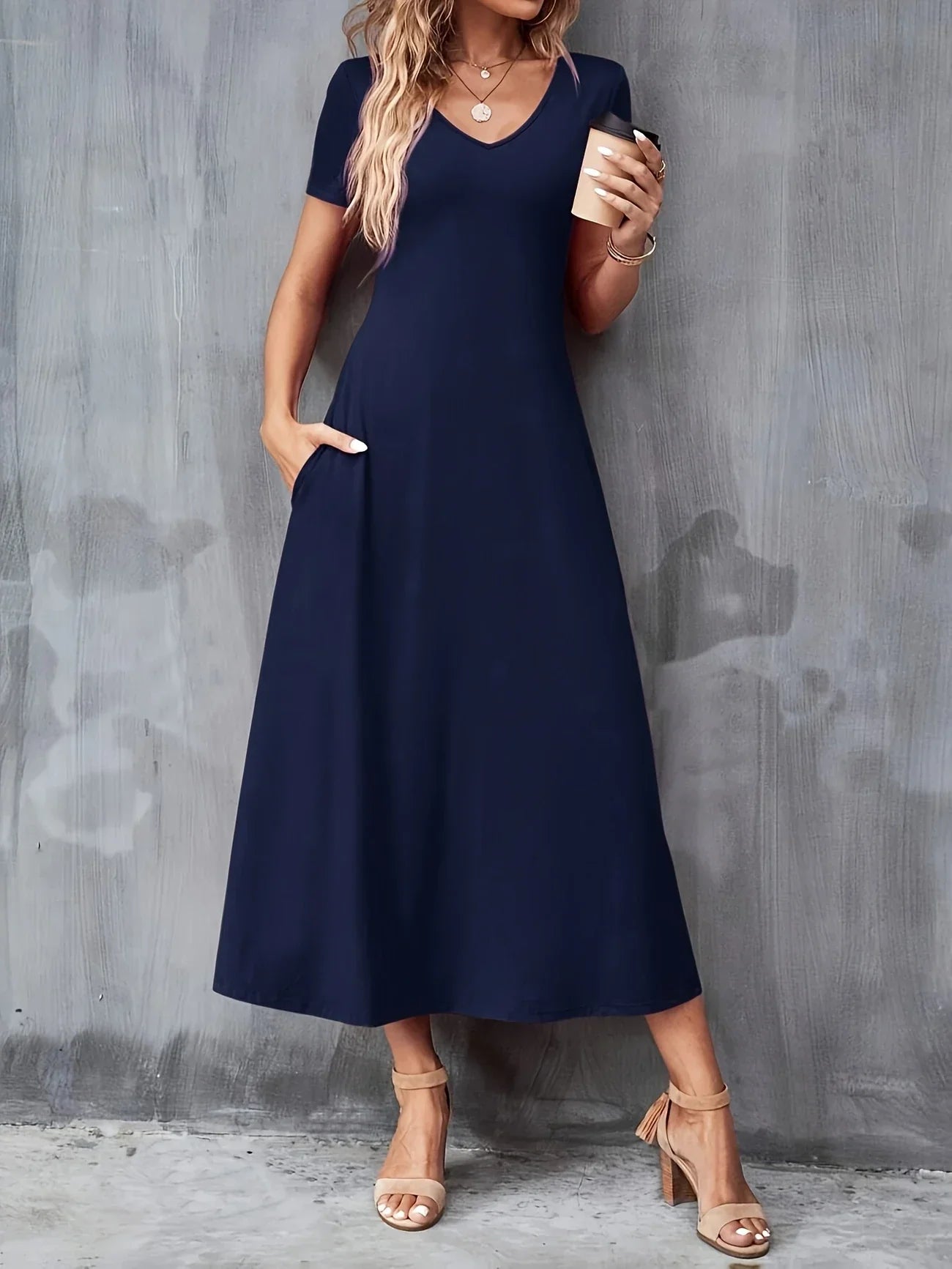 ELYRA™ | Elegant V-neck dress with short sleeves