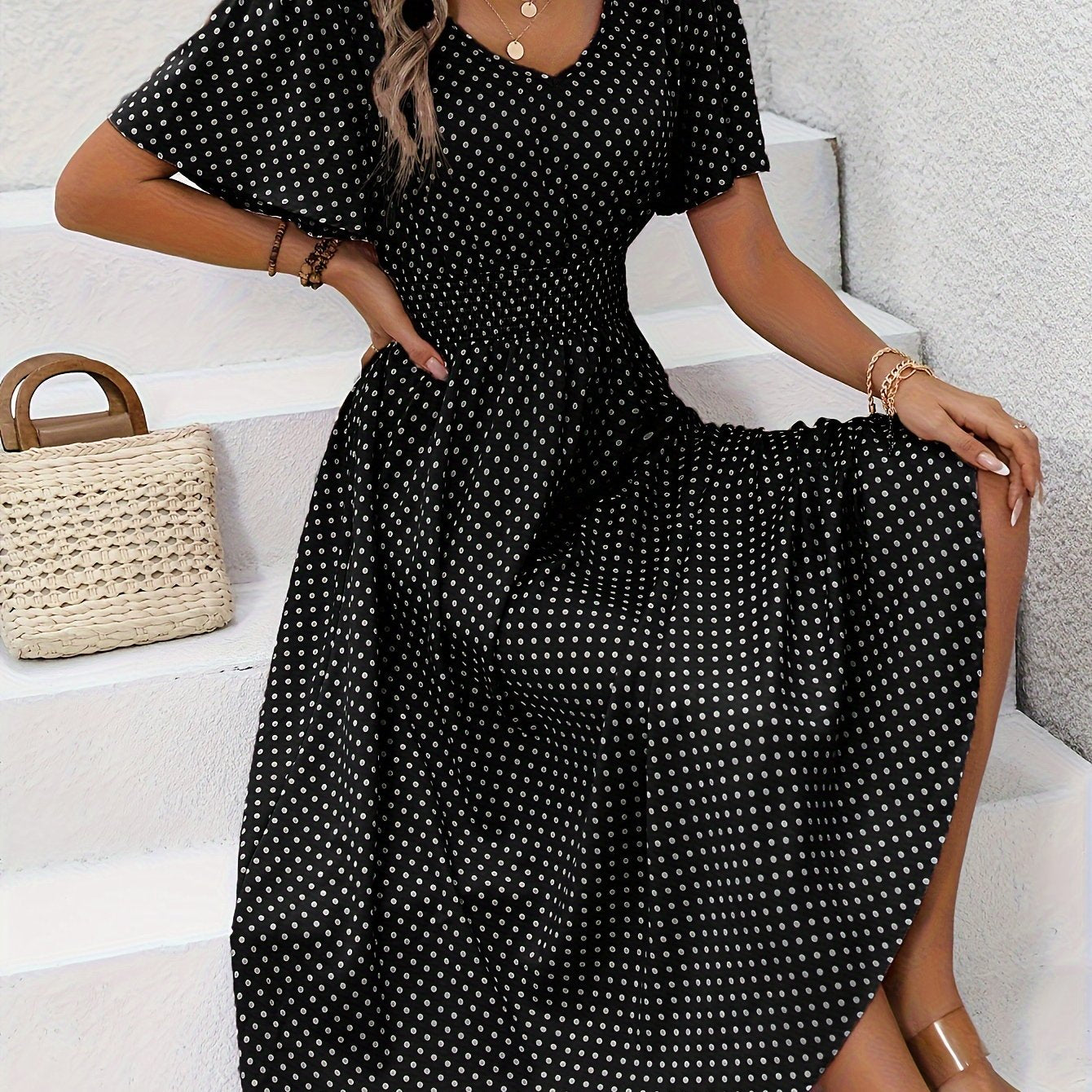 ELYRA™ | Chic Midi Dress with Pink Dots