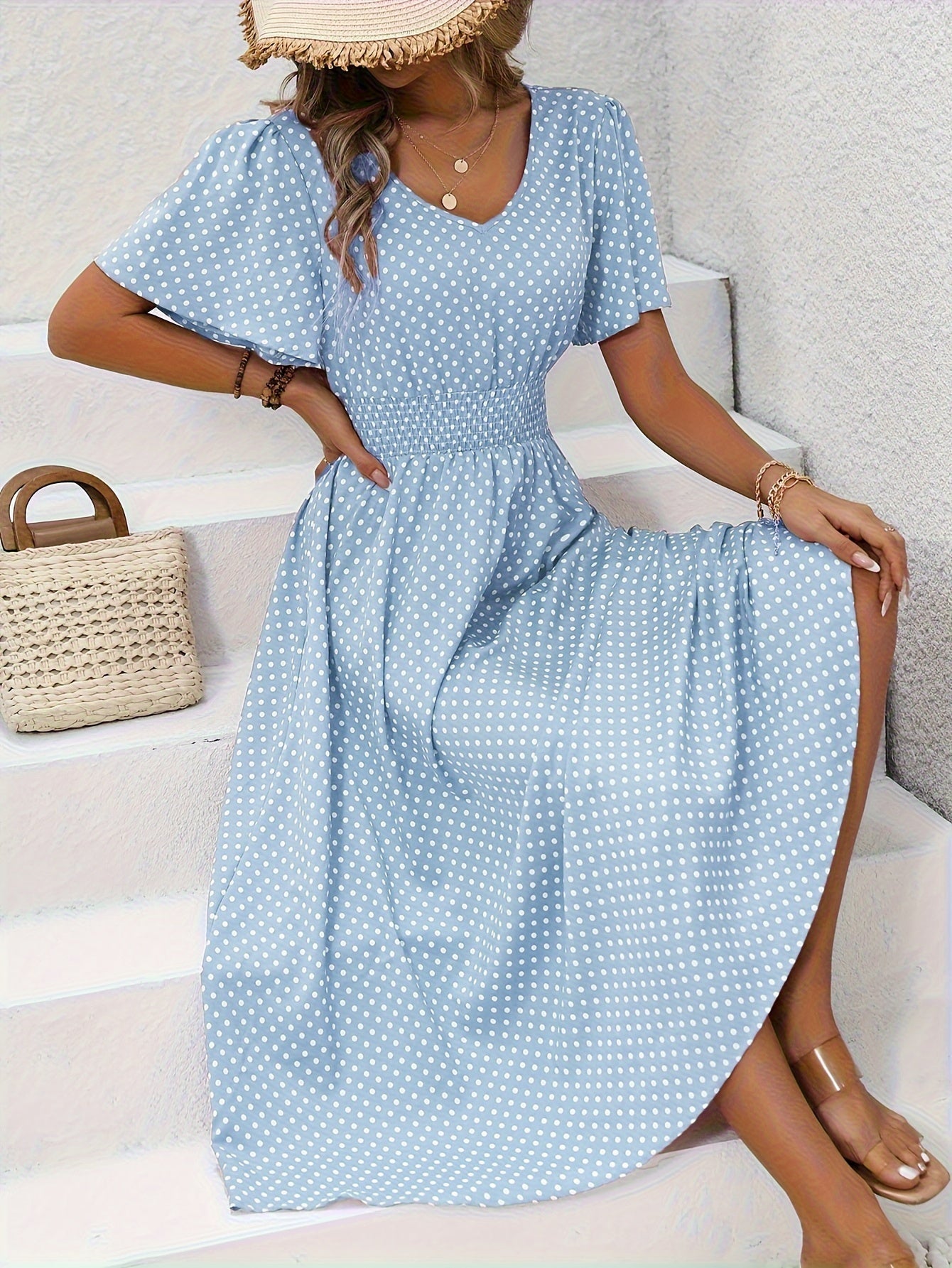 ELYRA™ | Chic Midi Dress with Pink Dots