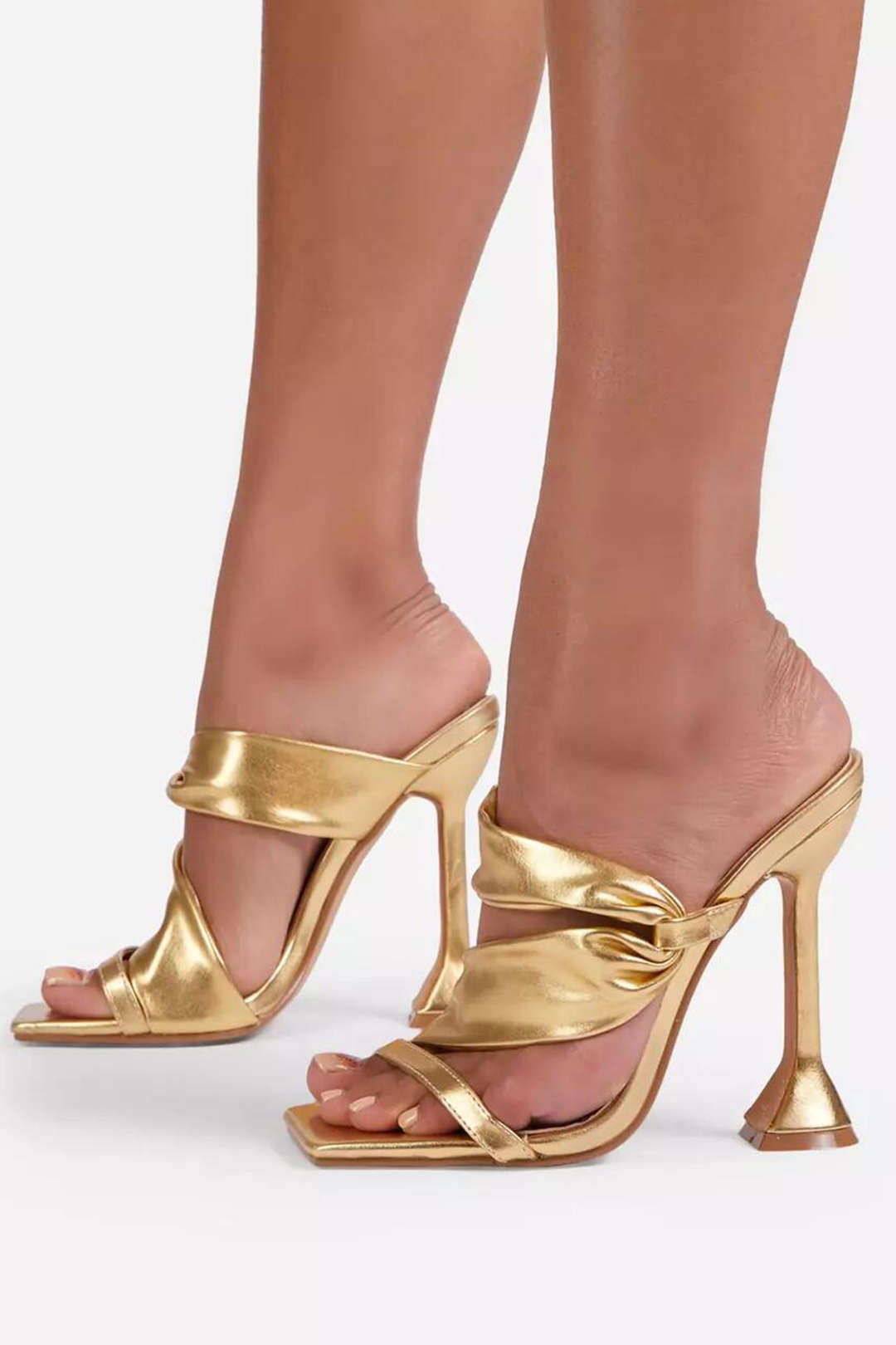 ELYRA™ | High Heeled Sandals, Square Toe, Crinkled Metallic Finish