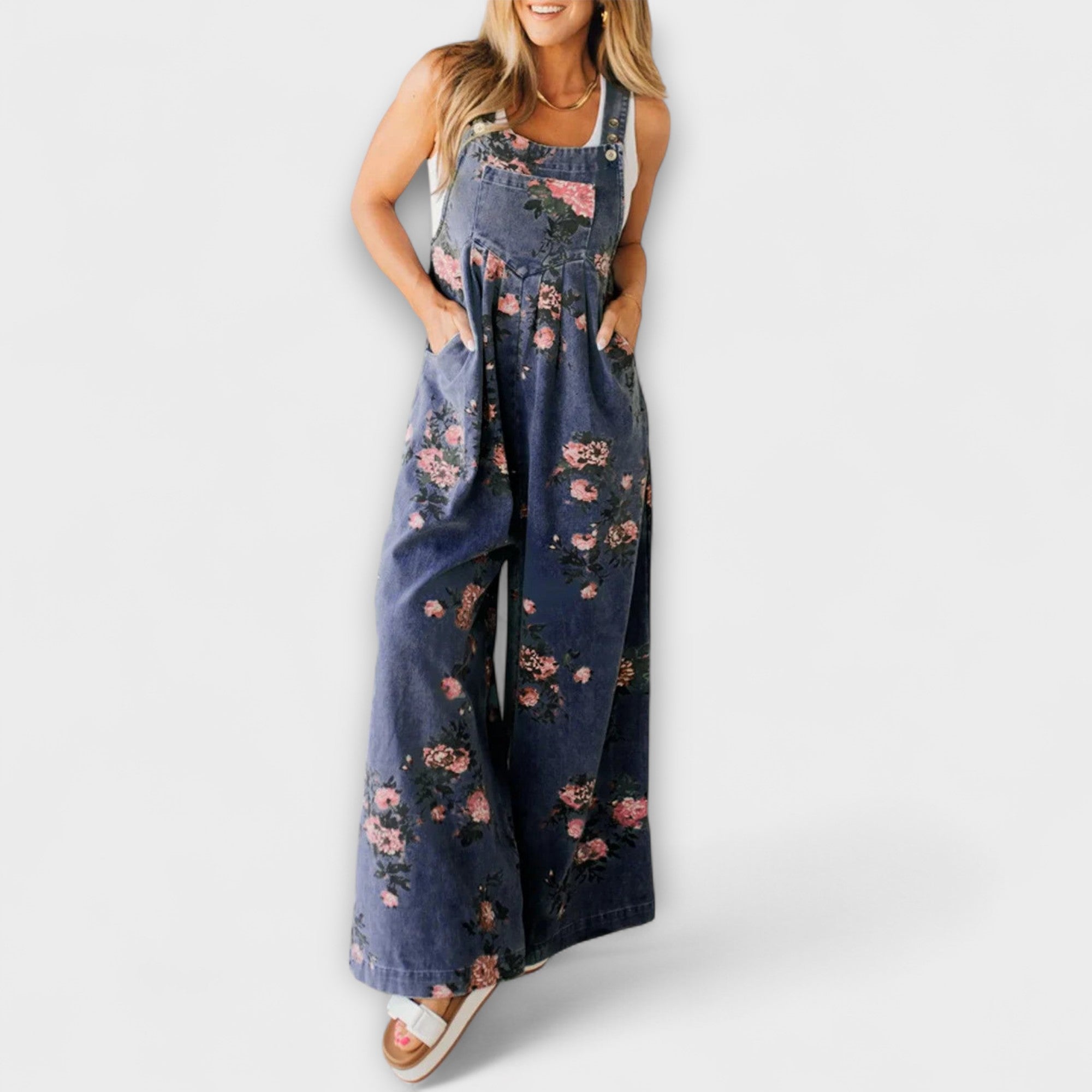 ELYRA™ | Floral Print Denim Dungarees