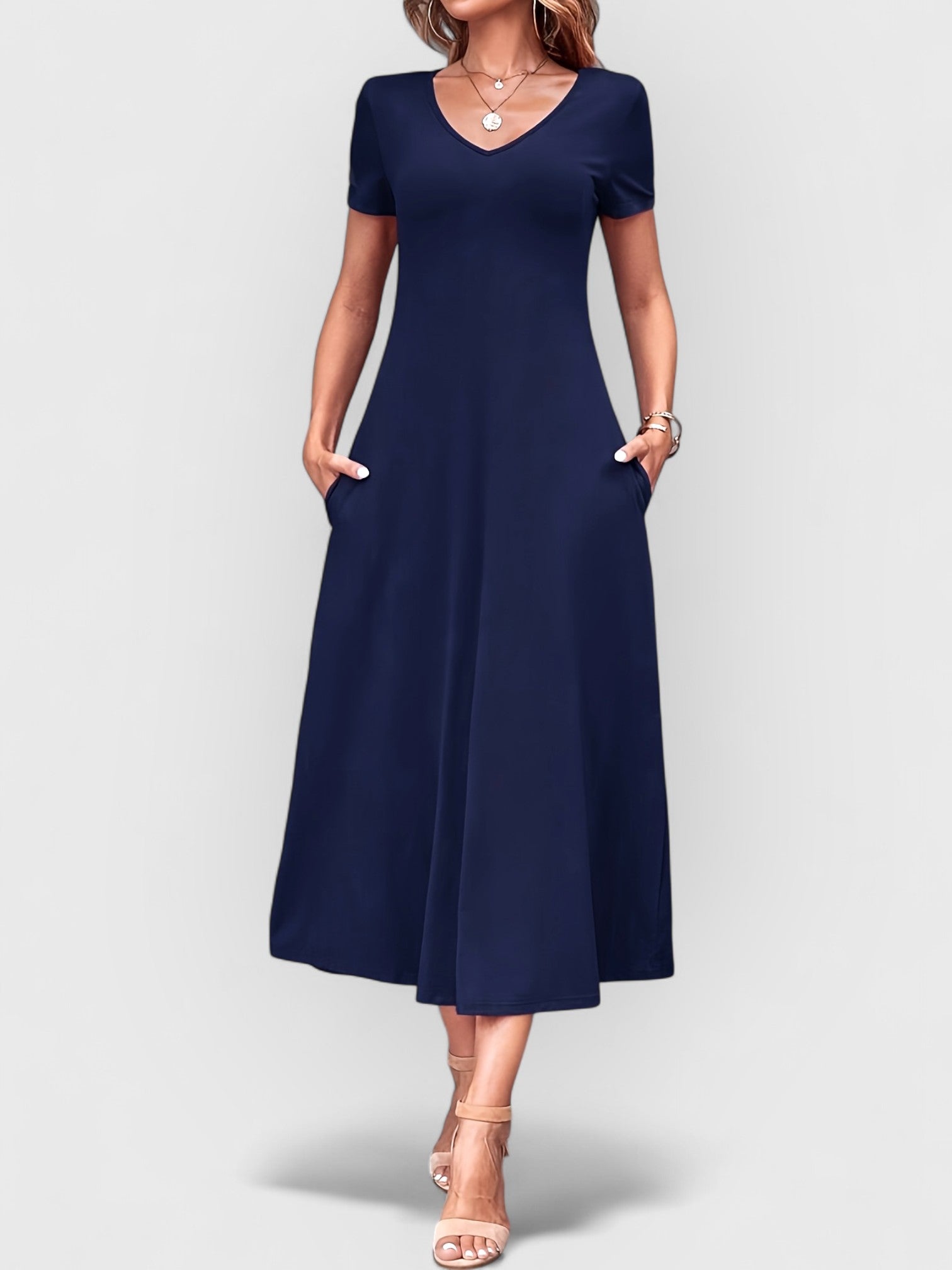 ELYRA™ | Elegant V-neck dress with short sleeves