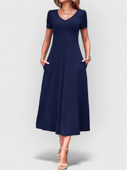 ELYRA™ | Elegant V-neck dress with short sleeves
