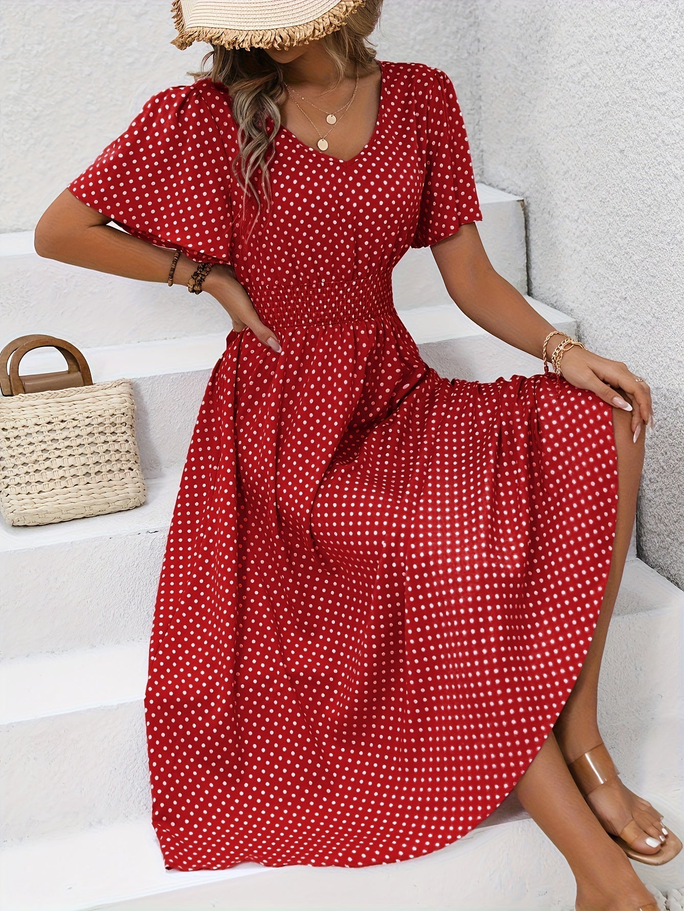 ELYRA™ | Chic Midi Dress with Pink Dots