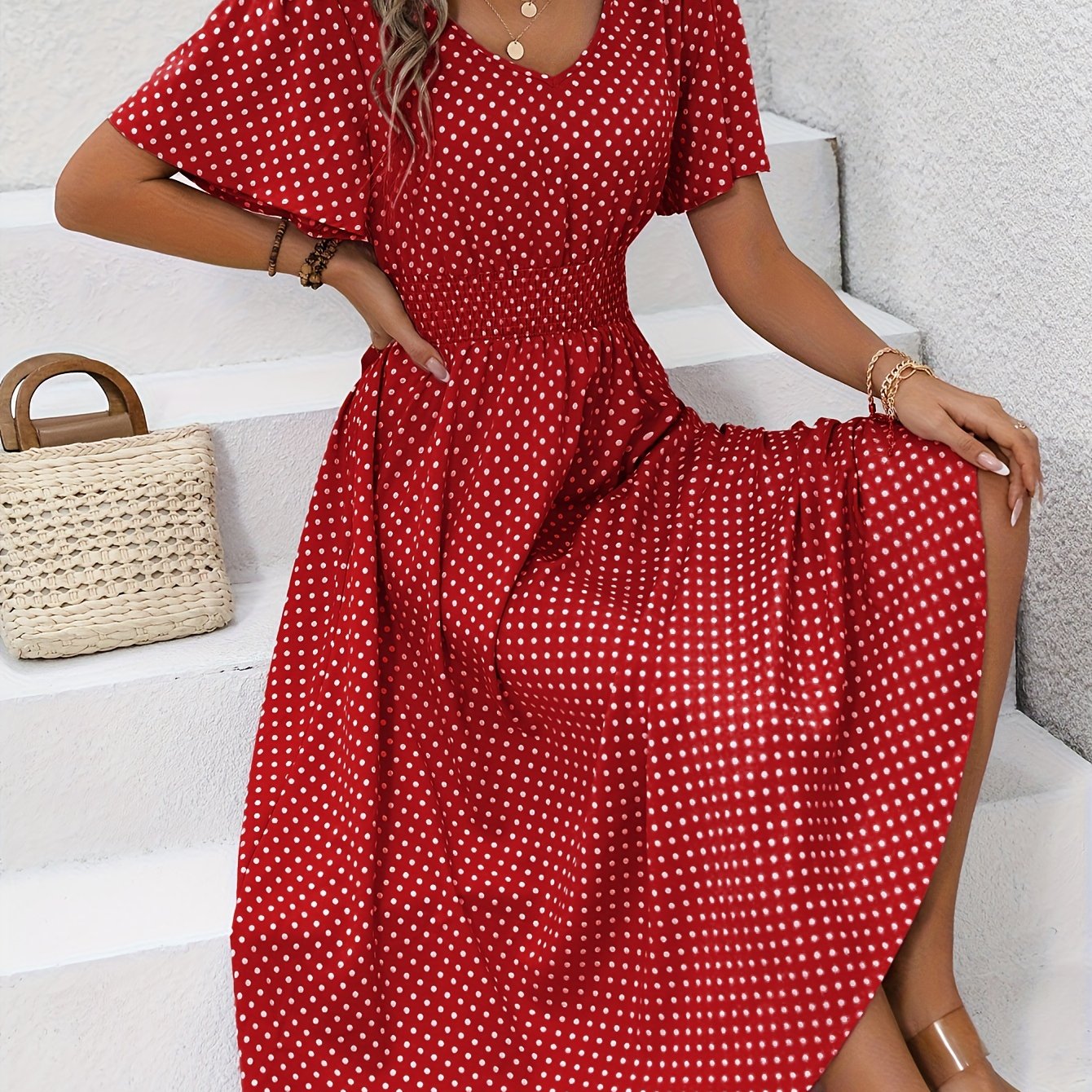 ELYRA™ | Chic Midi Dress with Pink Dots