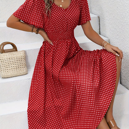 ELYRA™ | Chic Midi Dress with Pink Dots