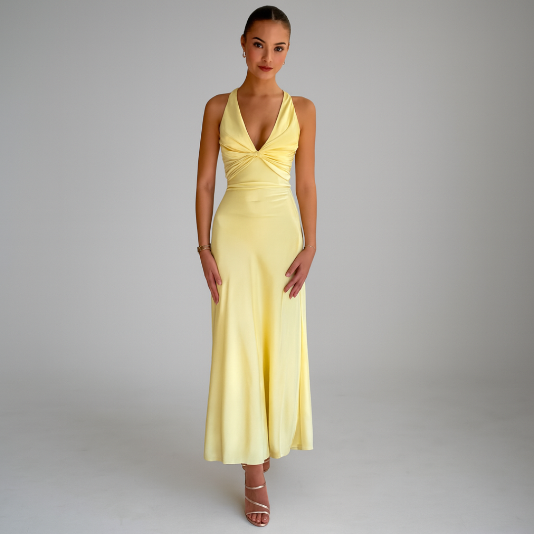 ELYRA™ | Yellow Satin Maxi Dress