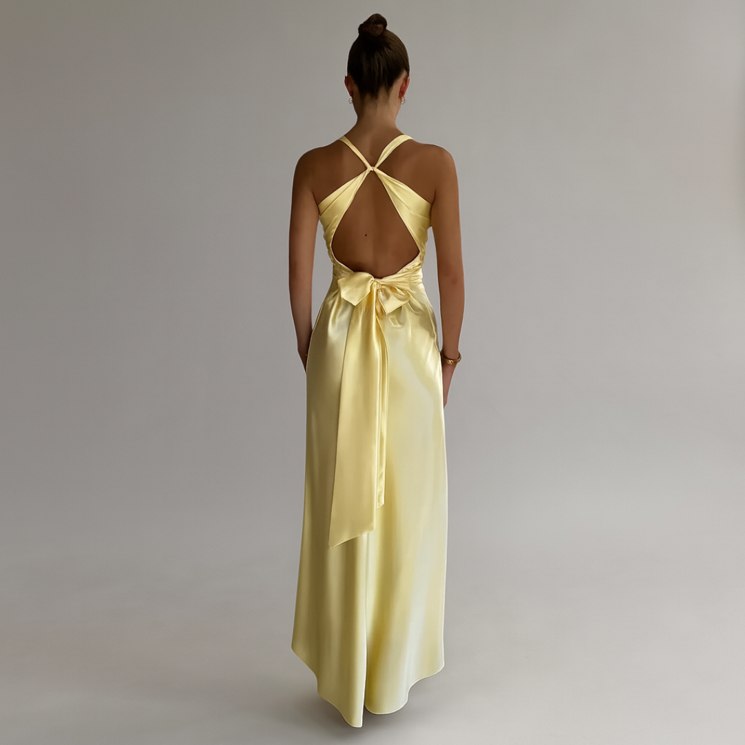 ELYRA™ | Yellow Satin Maxi Dress