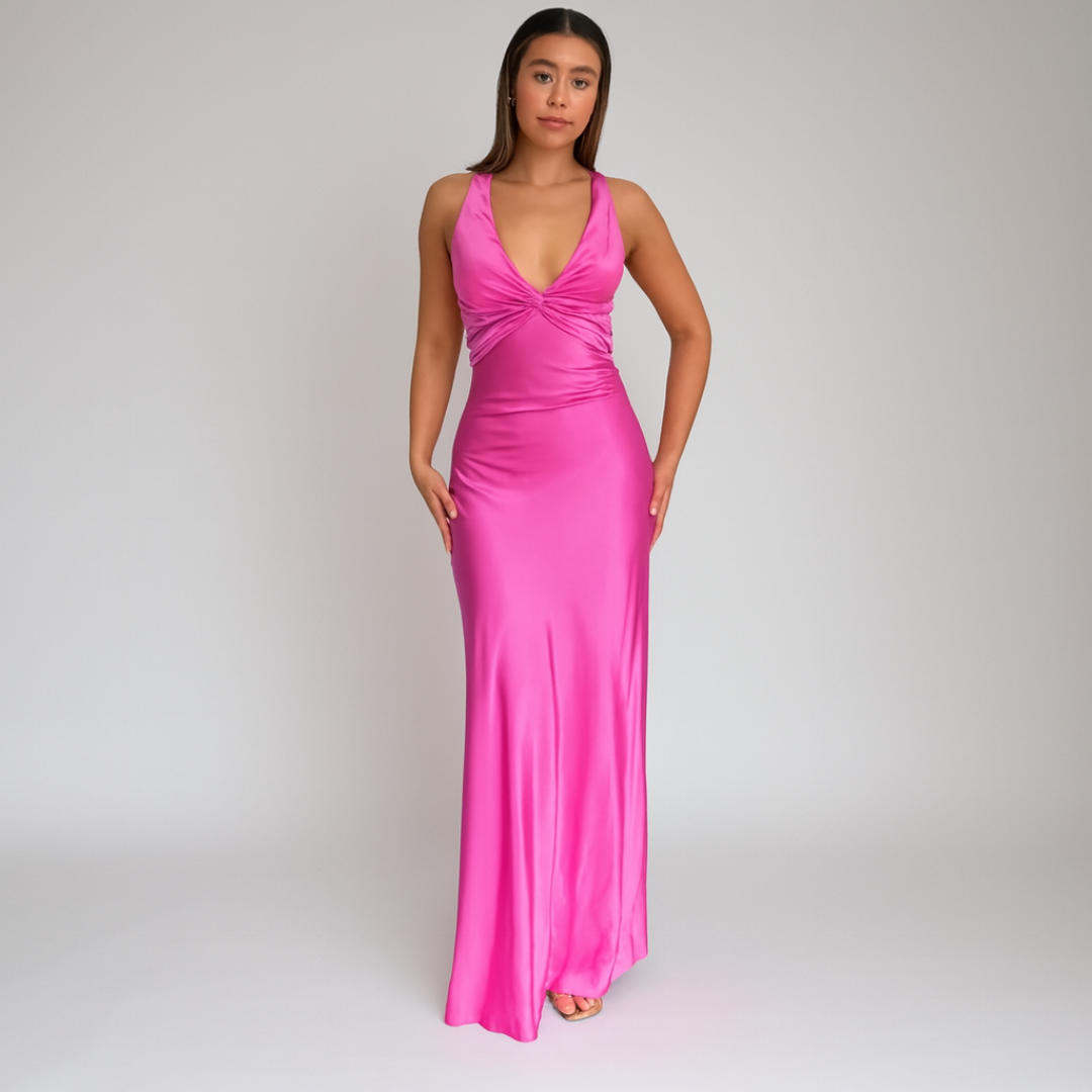 ELYRA™ | Yellow Satin Maxi Dress