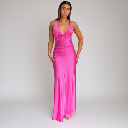 ELYRA™ | Yellow Satin Maxi Dress