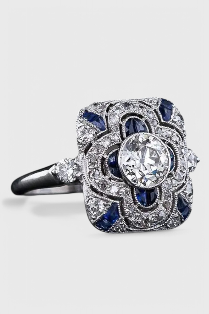 ELYRA™ | Bague en Argent Vintage avec Élégance de Zirconium Bleu