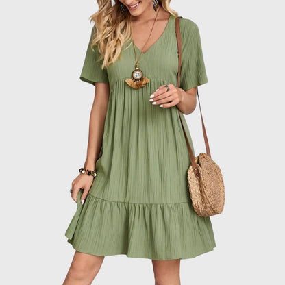ELYRA™ | Bohemian Dress with V-Neck and Short Sleeves