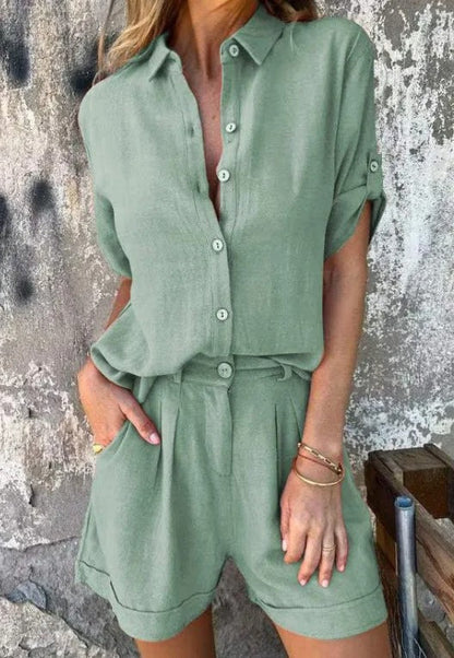 ELYRA™ | Button-Up Shirt and Shorts Set