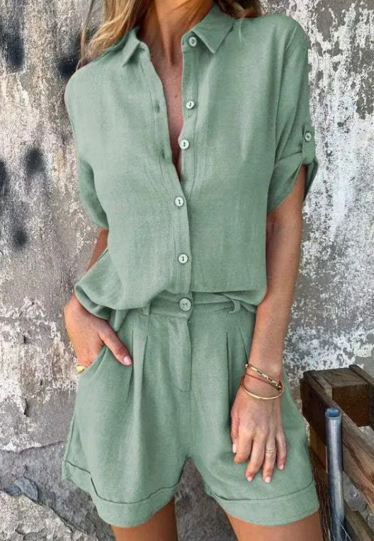 ELYRA™ | Button-Up Shirt and Shorts Set