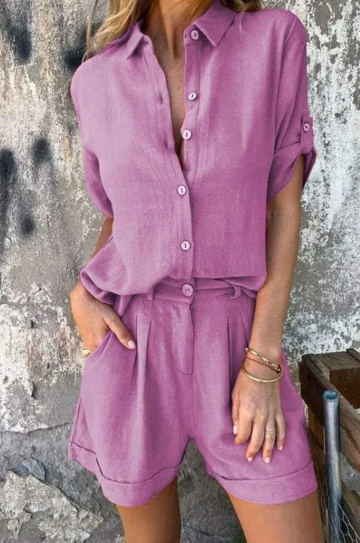 ELYRA™ | Button-Up Shirt and Shorts Set