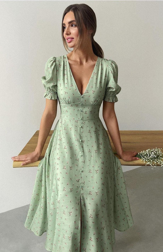 ELYRA™ | Aqua Green Country Dress with Square Neck