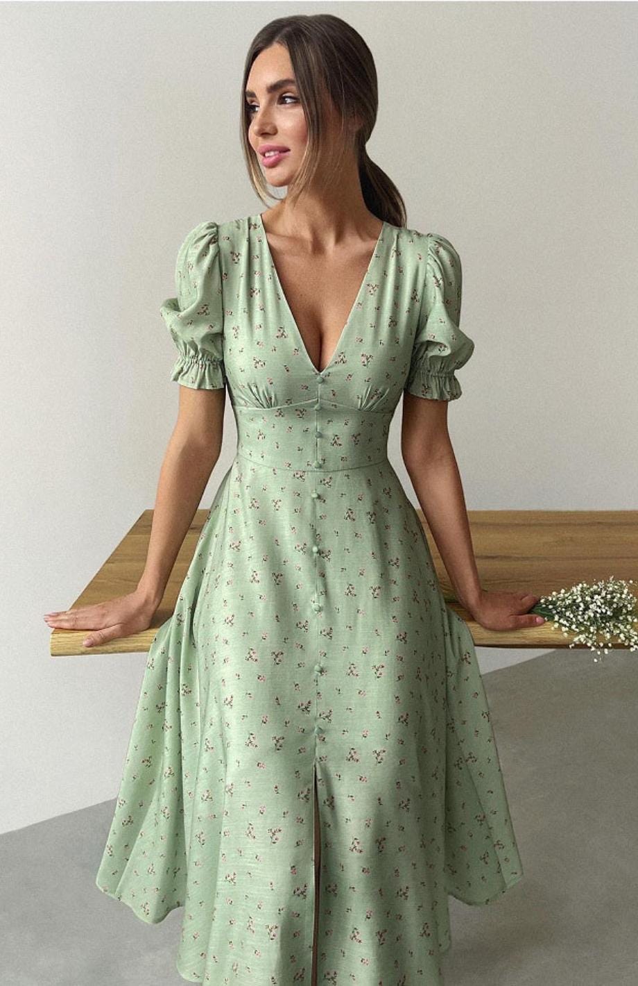ELYRA™ | Aqua Green Country Dress with Square Neck