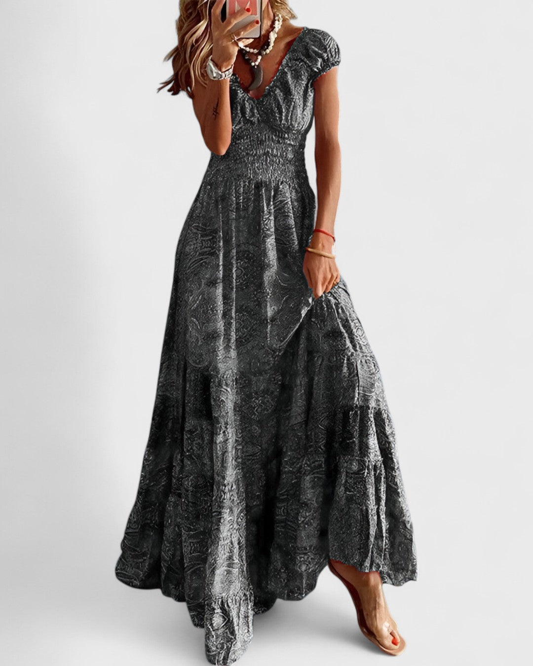 ELYRA™ | Long Bohemian Dress with Fitted Waist