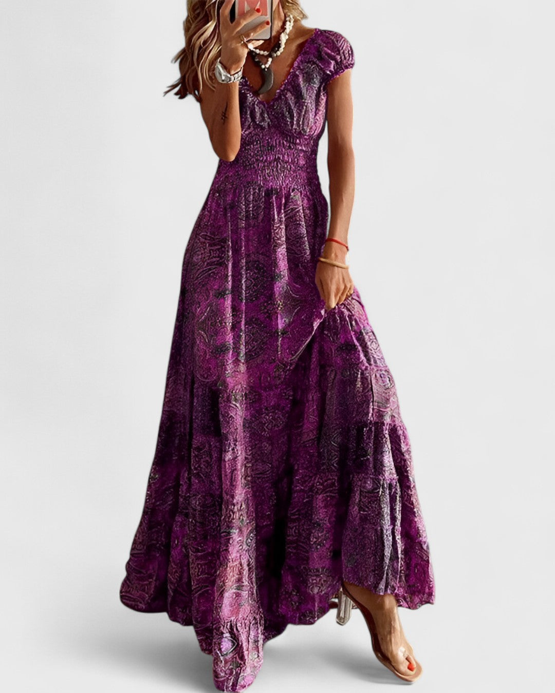 ELYRA™ | Long Bohemian Dress with Fitted Waist