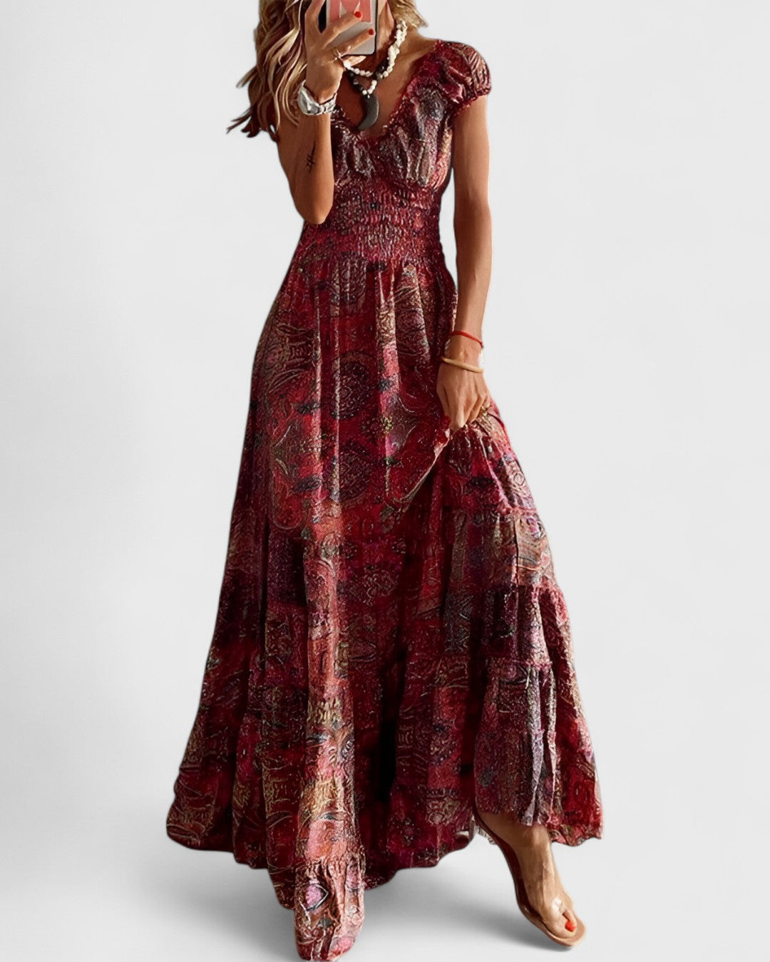 ELYRA™ | Long Bohemian Dress with Fitted Waist