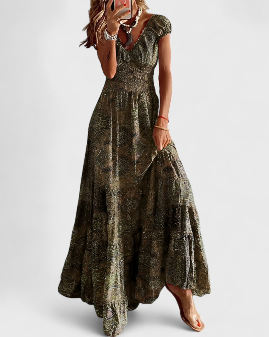 ELYRA™ | Long Bohemian Dress with Fitted Waist