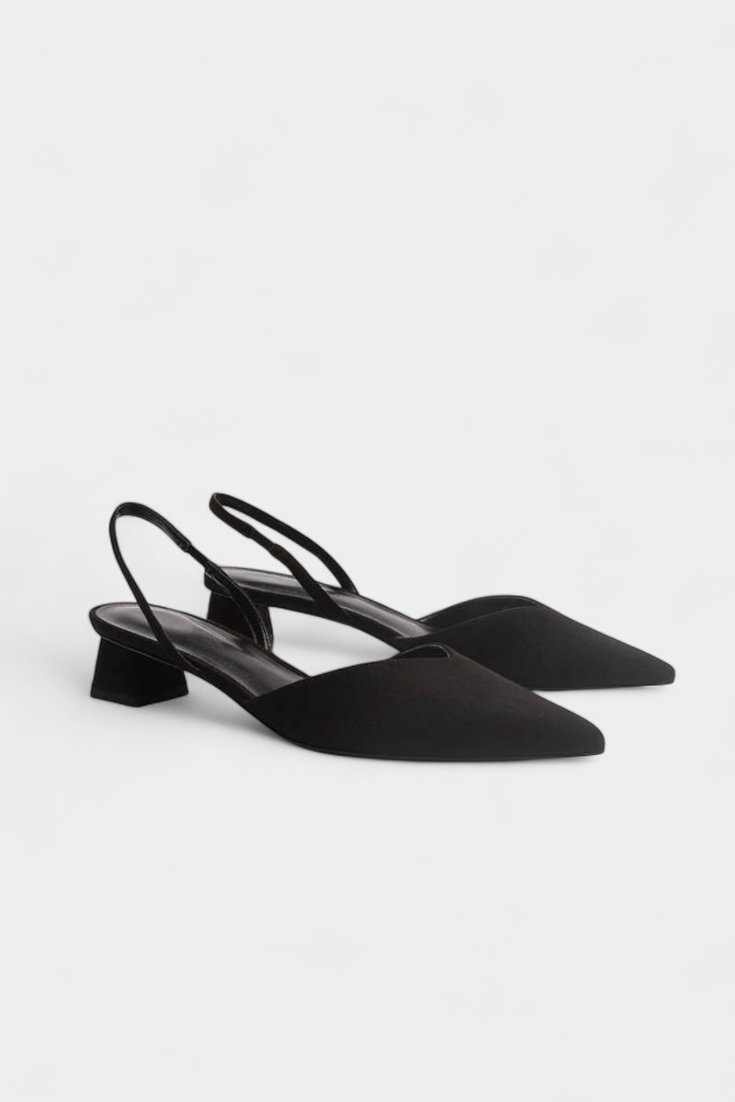 ELYRA™ | Black Leather Slingback Pointed Heels