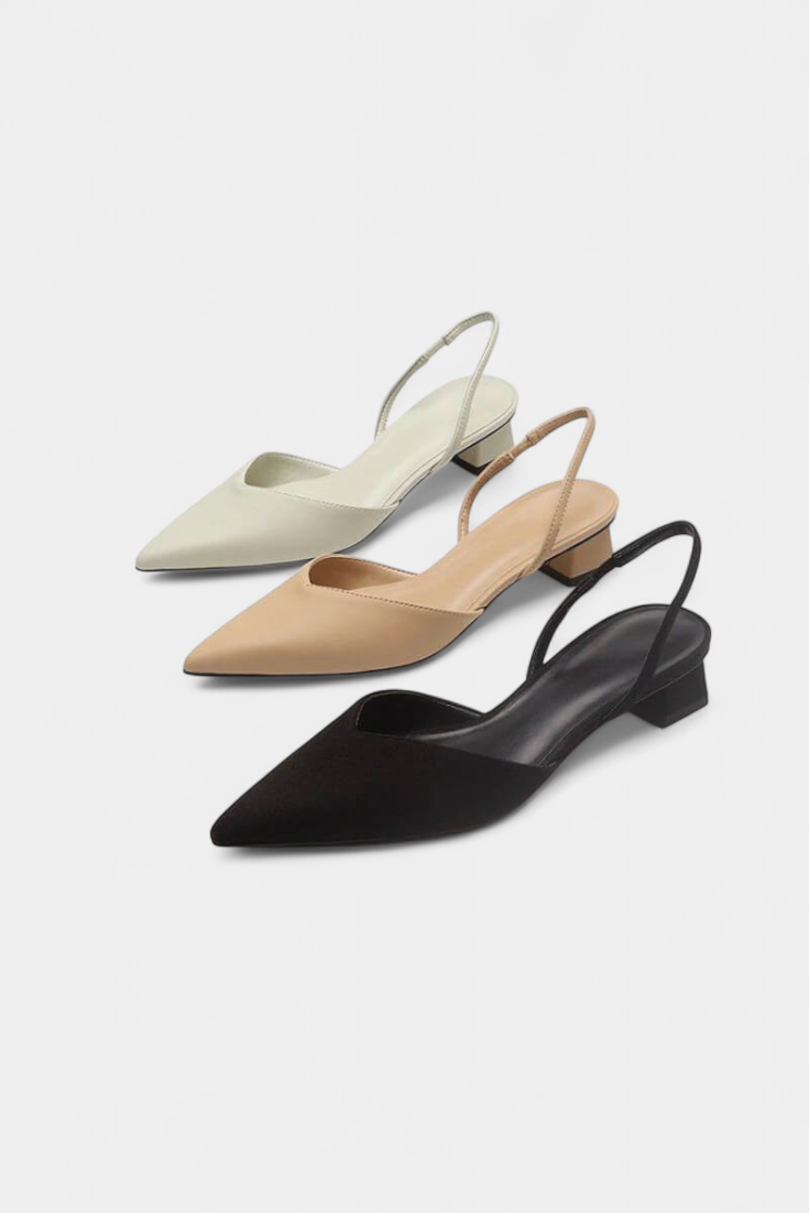 ELYRA™ | Black Leather Slingback Pointed Heels