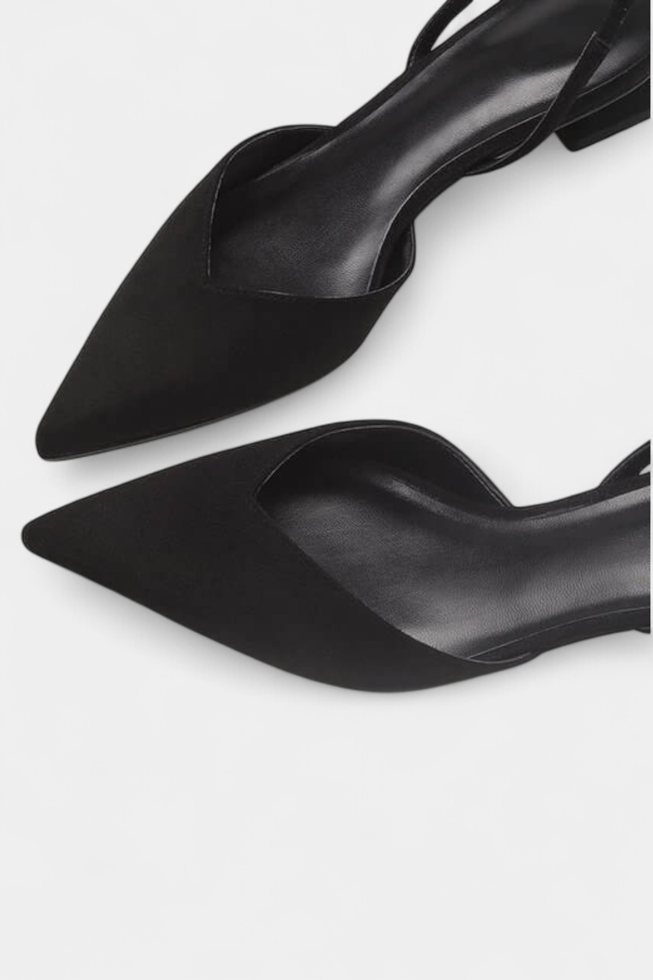 ELYRA™ | Black Leather Slingback Pointed Heels